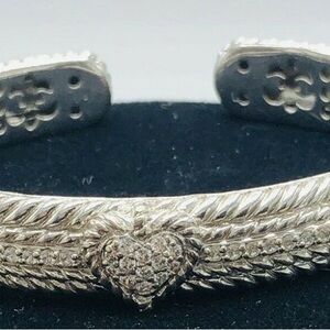 Judith Ripka 925 Sterling Silver Diamonique Triple Heart Hinge Cuff Bracelet